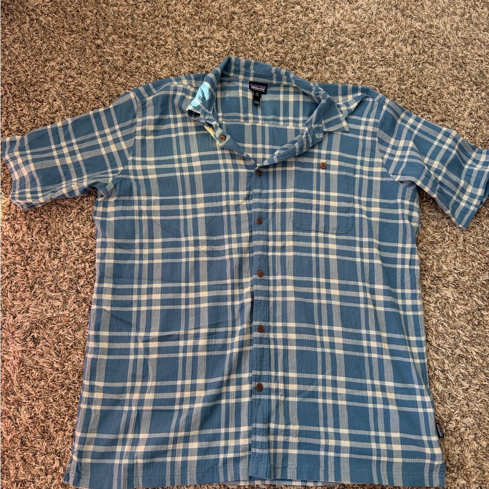 Patagonia Blue and White Plaid Men's Shirt